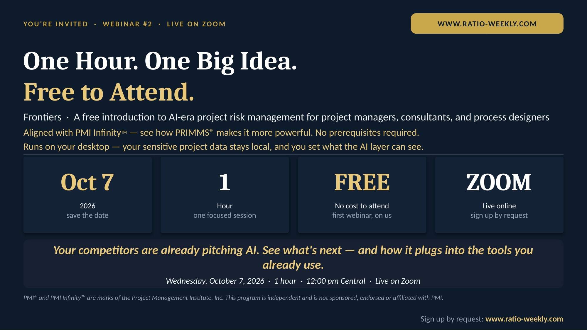 Hybrid Cognition Forum — slide 5 of 7: one hour, one big idea — event details for webinar #2